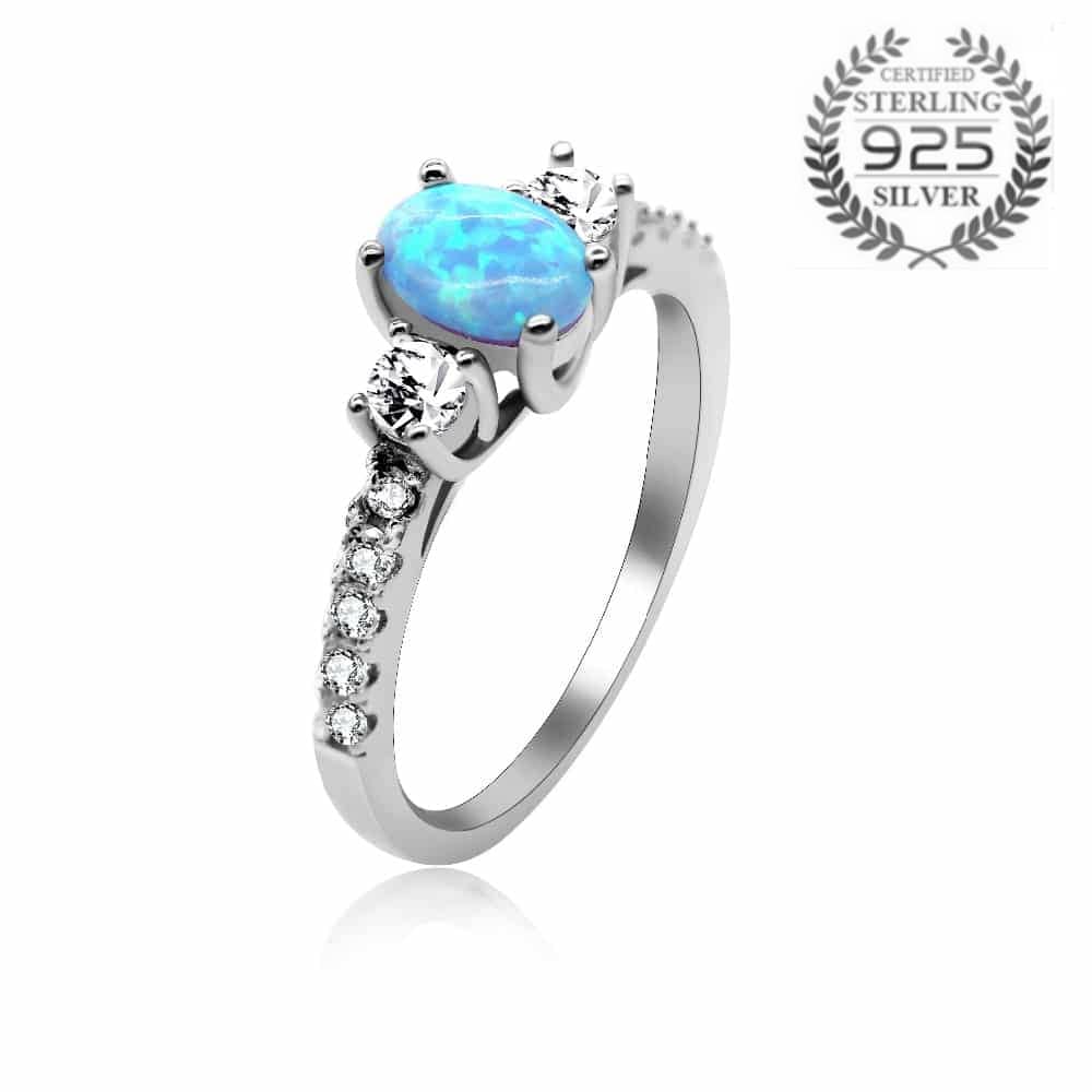 Sterling Silver Blue Opal Ring Fire Opal Jewelry 1.5ct Oval Cut Dainty –  FGEM RING