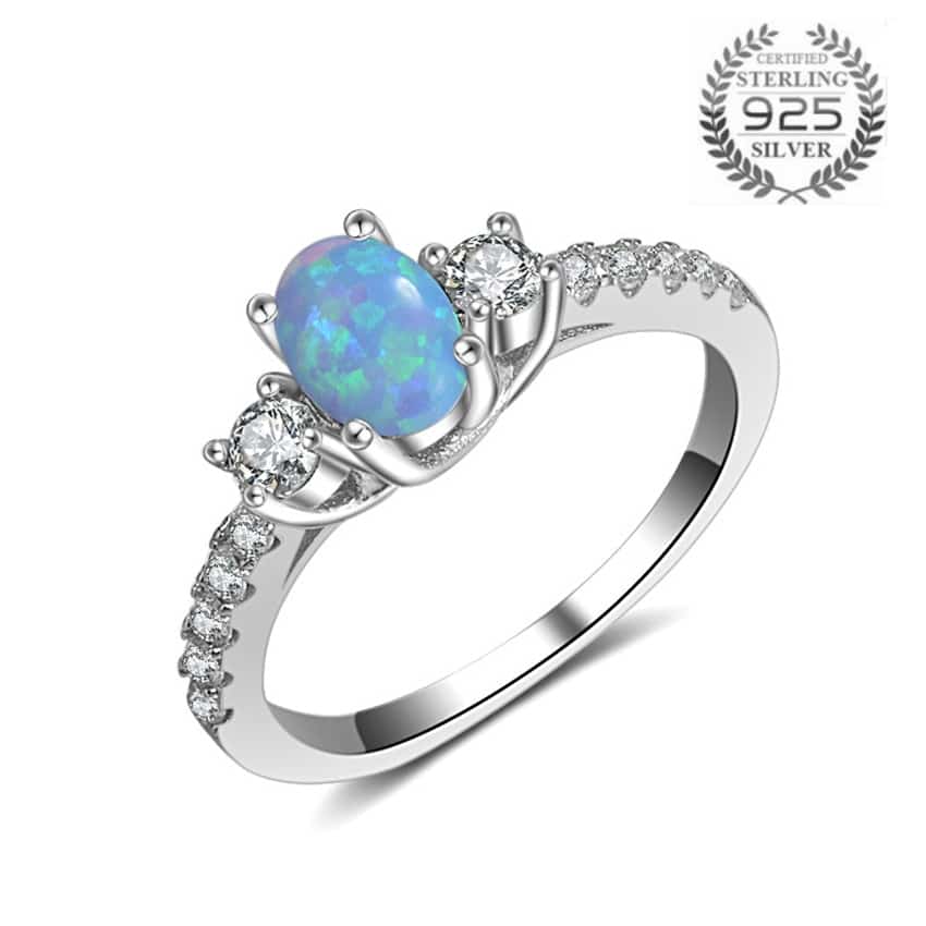 Certified Natural Blue Fire Opal Ring - 925 Sterling Silver