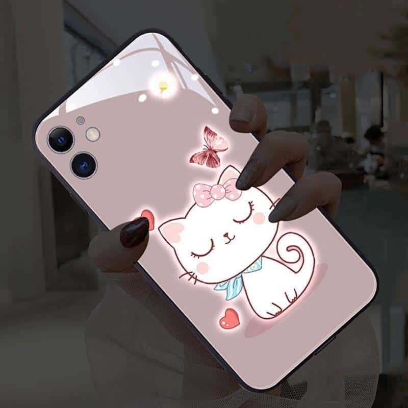 Luxury Cat Shockproof Phone Case with Automatic Light For iPhones