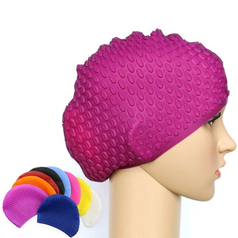 New Adult Waterproof Silicone Stretch Waterdrop Swim Long Hair Cap Hat w/Ear Cup 